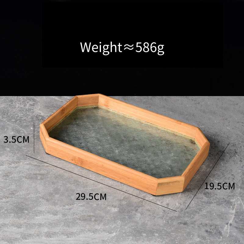 Embossed Glass Serving Tray with Walnut-Tone Frame (Multiple Styles)