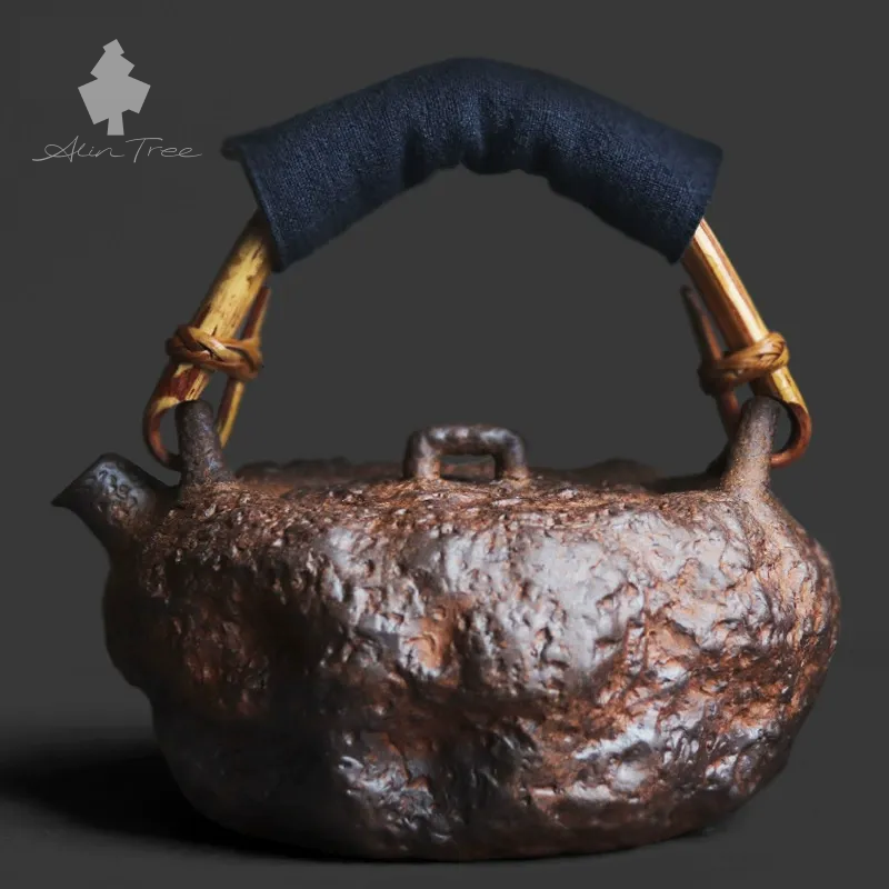 Vintage Coarse Pottery Old Rock Clay Overhead Handle Teapot