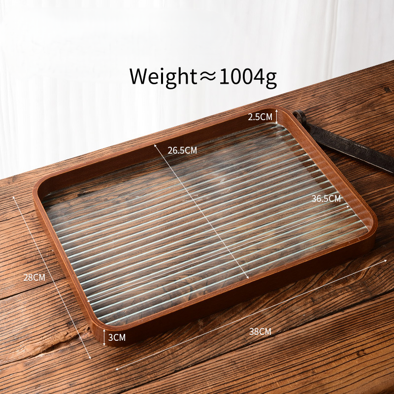 Embossed Glass Serving Tray with Walnut-Tone Frame (Multiple Styles)