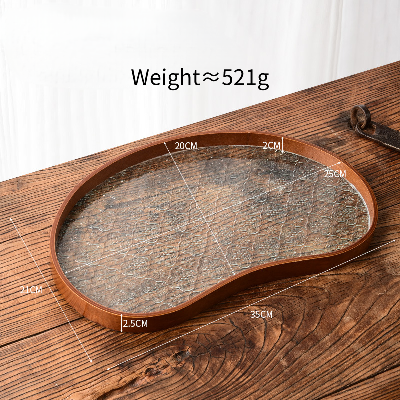 Embossed Glass Serving Tray with Walnut-Tone Frame (Multiple Styles)