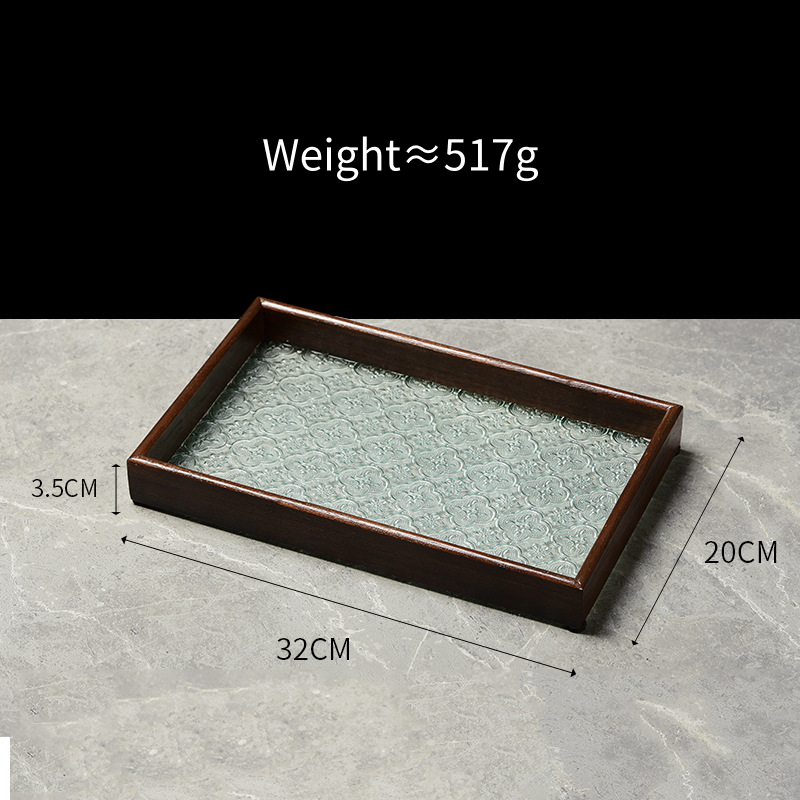 Embossed Glass Serving Tray with Walnut-Tone Frame (Multiple Styles)