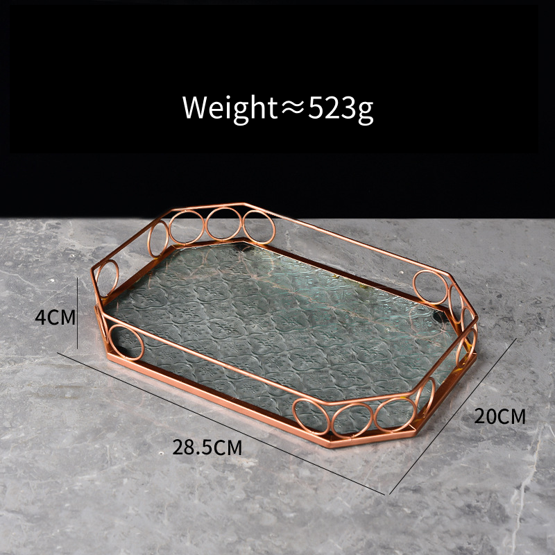 Embossed Glass Serving Tray with Walnut-Tone Frame (Multiple Styles)