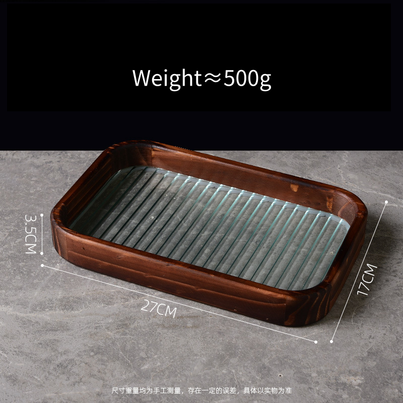 Embossed Glass Serving Tray with Walnut-Tone Frame (Multiple Styles)