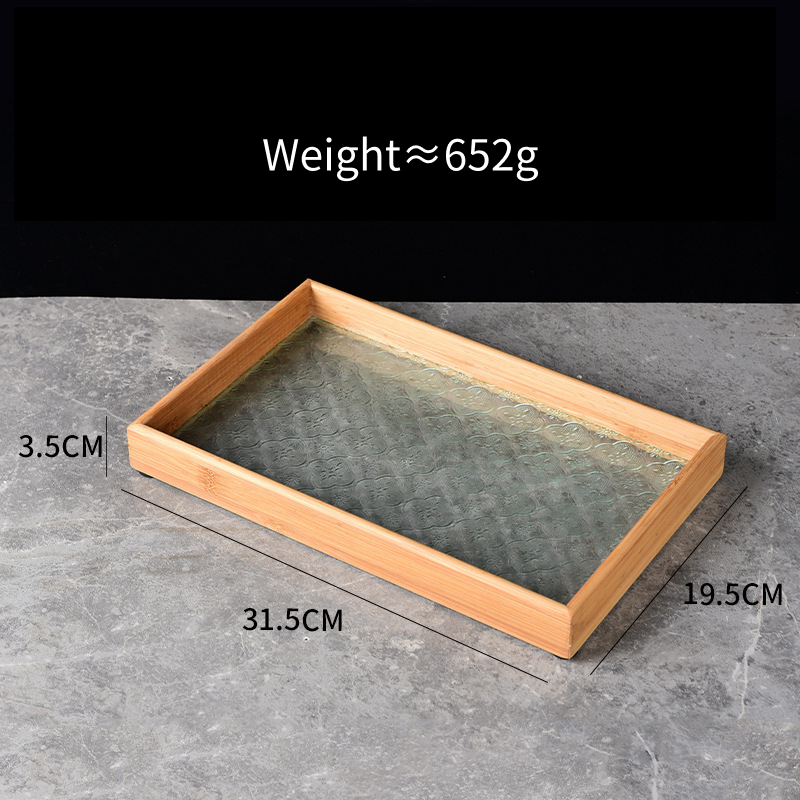 Embossed Glass Serving Tray with Walnut-Tone Frame (Multiple Styles)