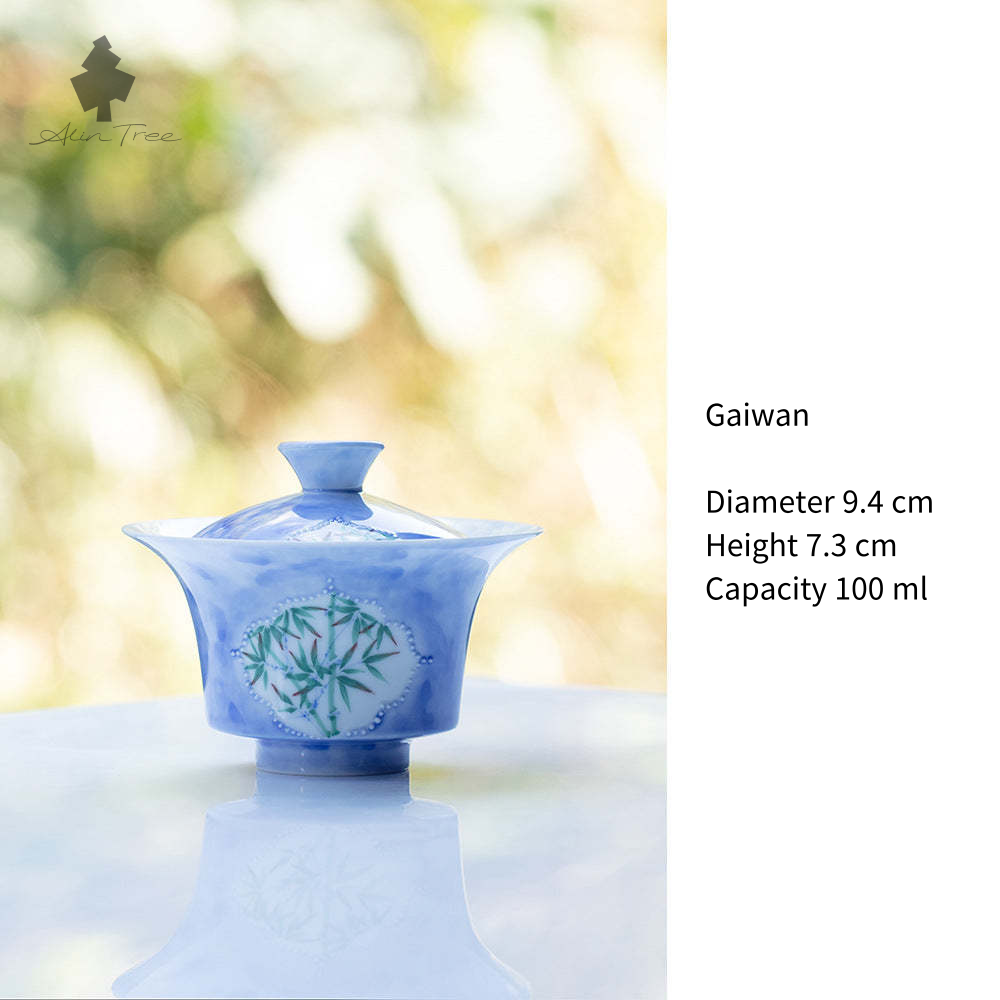 Hand-Painted Bamboo Shadow Tea Set – Azure Blue Collection