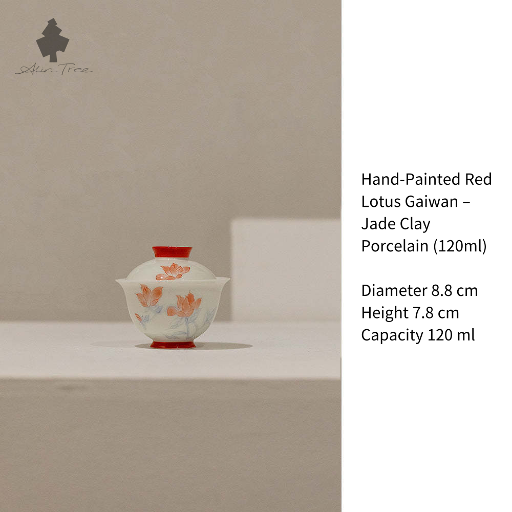 Hand-Painted Red Lotus Gaiwan – Jade Clay Porcelain (120ml)
