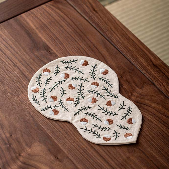 Gourd Teapot Coaster Embroidered Coaster Vintage Teapot Coaster Tray Mat Heat-Resistant Mat Premium Tea Mat