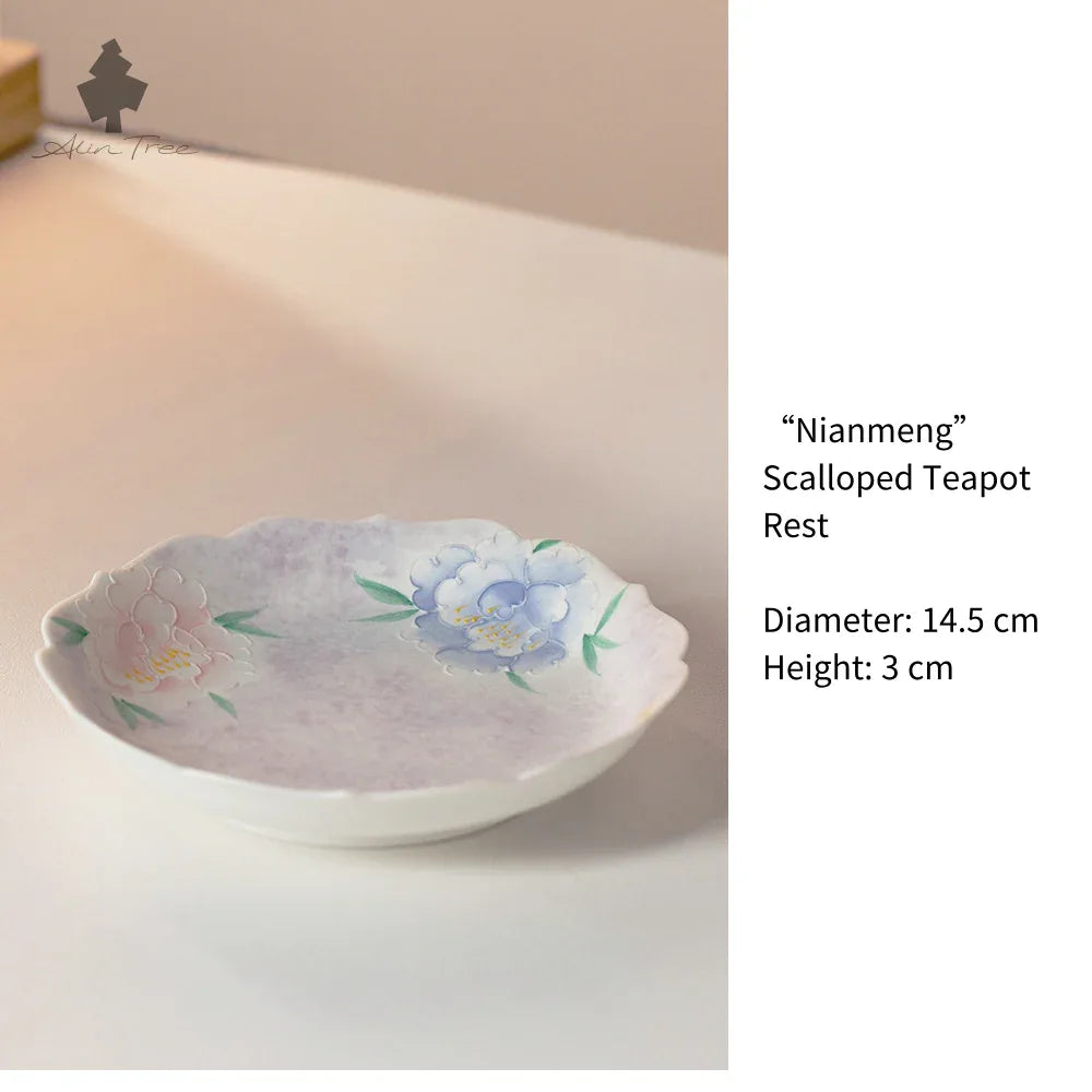 Hand-Painted Peony Collection – Pastel White Glaze (Peony Motif) - AlinTree