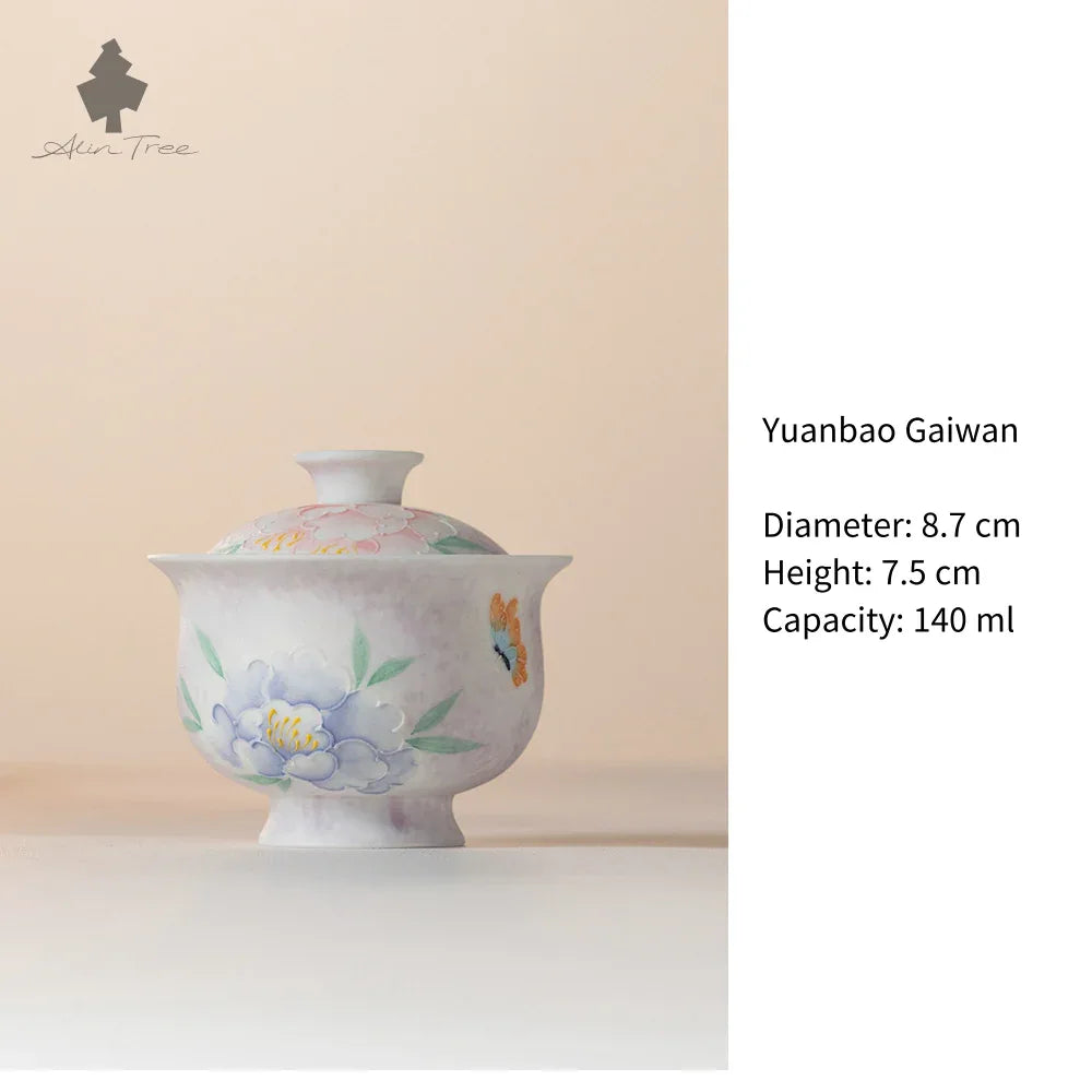 Hand-Painted Peony Collection – Pastel White Glaze (Peony Motif) - AlinTree