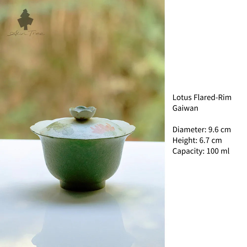 Hand-Painted Lotus &amp; Fish Collection – Celadon Green (Lotus Motif) - AlinTree