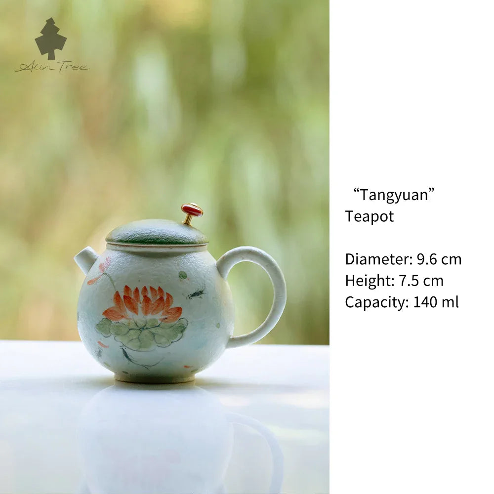 Hand-Painted Lotus &amp; Fish Collection – Celadon Green (Lotus Motif) - AlinTree