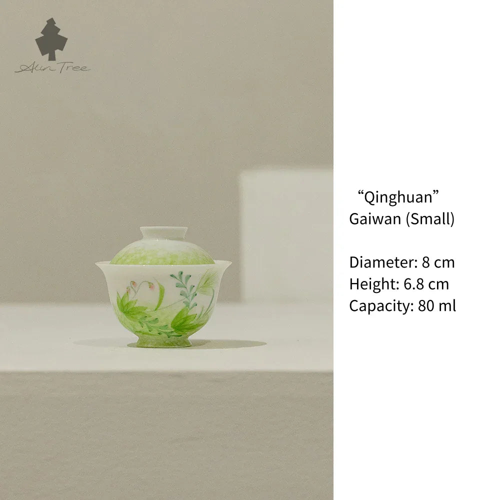 Hand-Painted Underglaze “Spring” White Porcelain Gaiwan - AlinTree