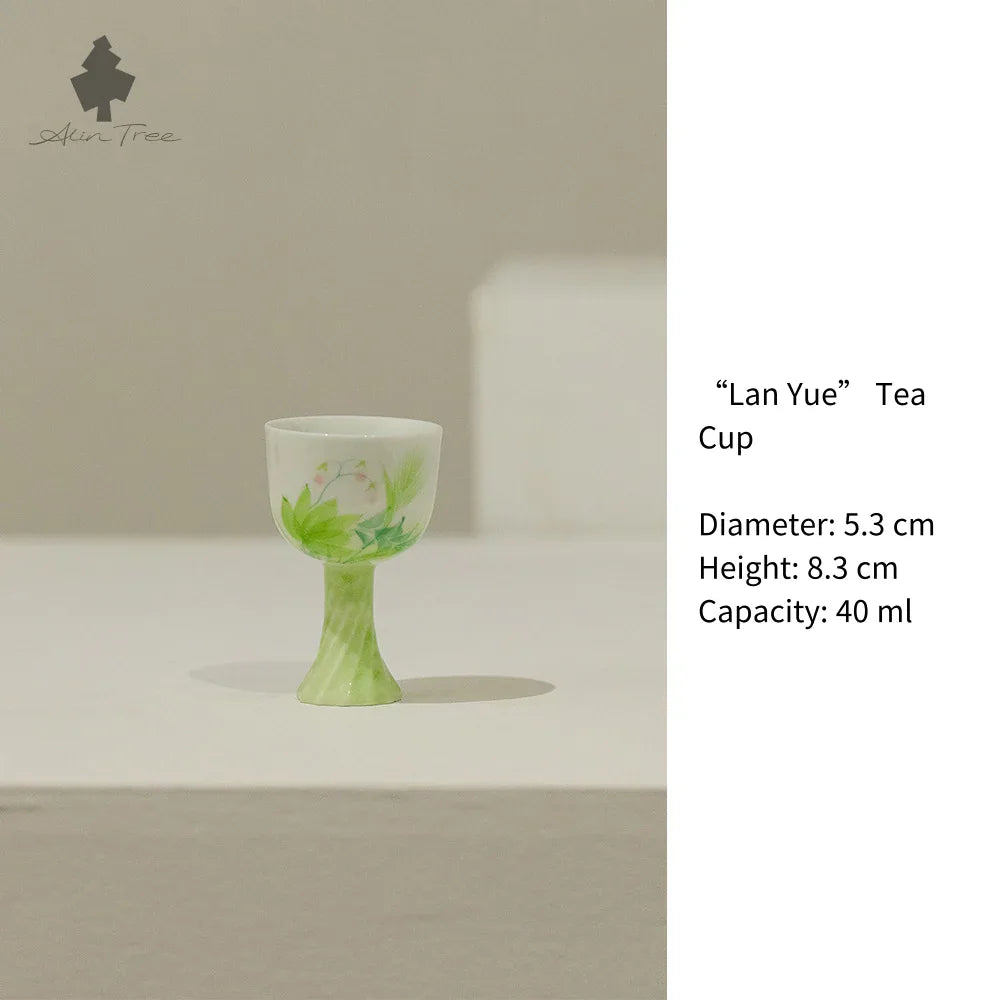 Hand-Painted Underglaze “Spring” White Porcelain “Lan Yue” Tea Cup - AlinTree