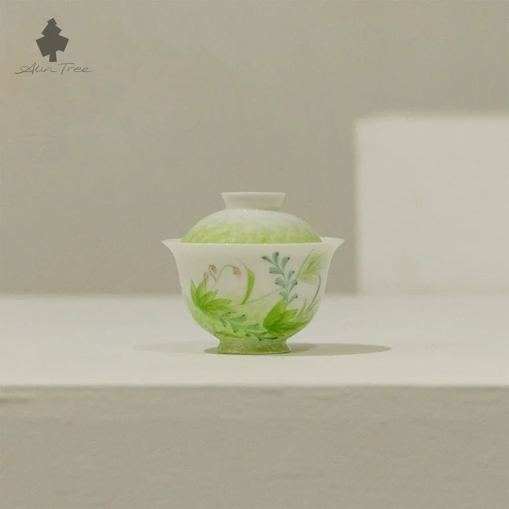 Hand-Painted Underglaze “Spring” White Porcelain Gaiwan - AlinTree