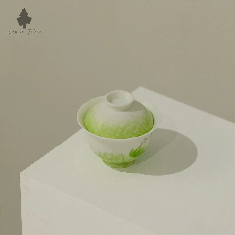 Hand-Painted Underglaze “Spring” White Porcelain Gaiwan - AlinTree