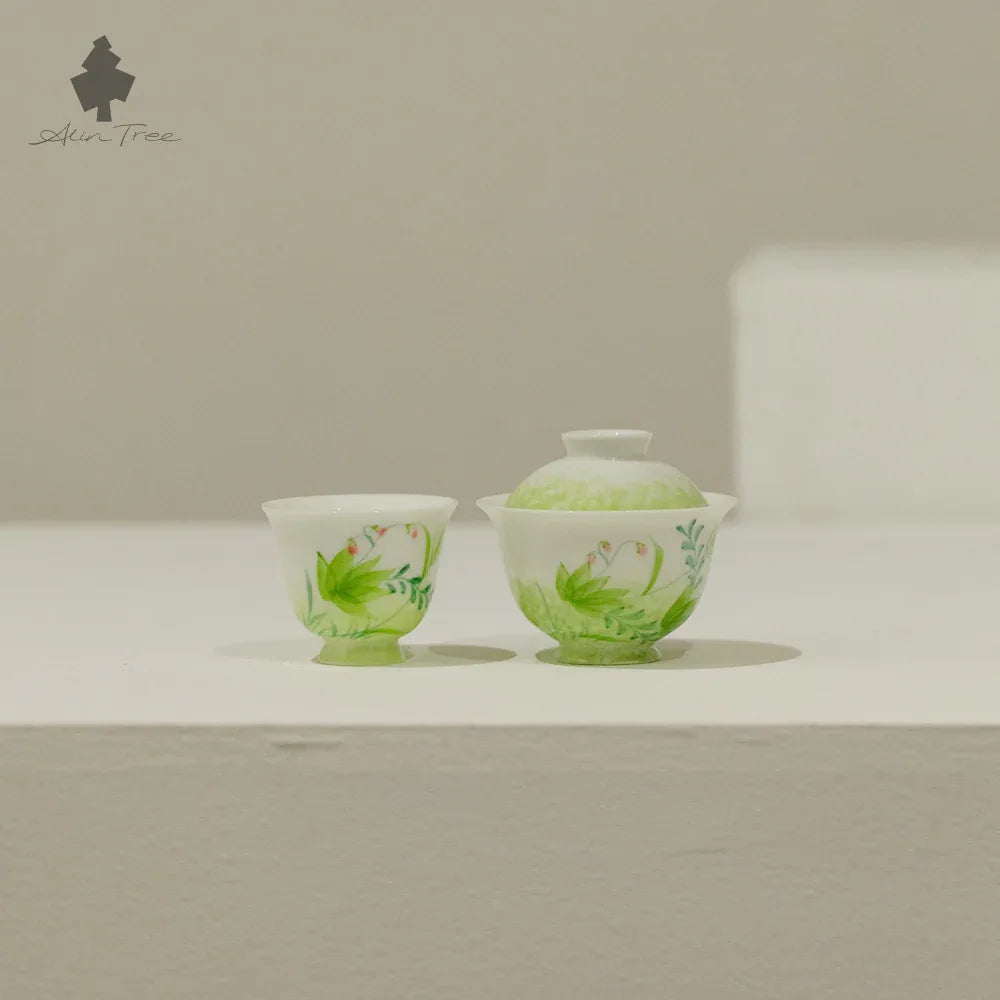 Hand-Painted Underglaze “Spring” White Porcelain Gaiwan - AlinTree