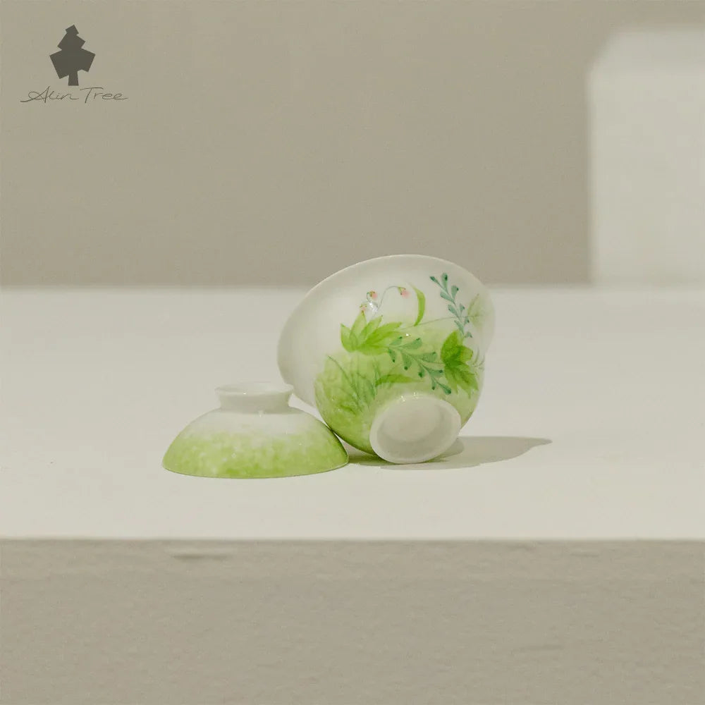 Hand-Painted Underglaze “Spring” White Porcelain Gaiwan - AlinTree