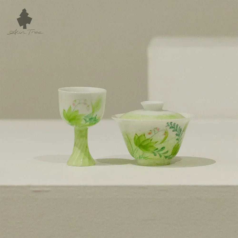 Hand-Painted Underglaze “Spring” White Porcelain “Lan Yue” Tea Cup - AlinTree