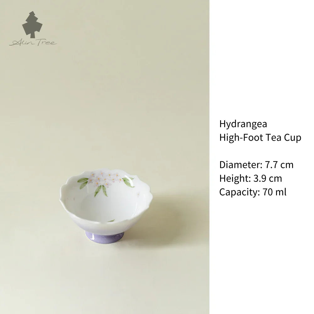 Hand-Painted Hydrangea Glow Jade Clay Tea Cup (70ml/50ml) - AlinTree