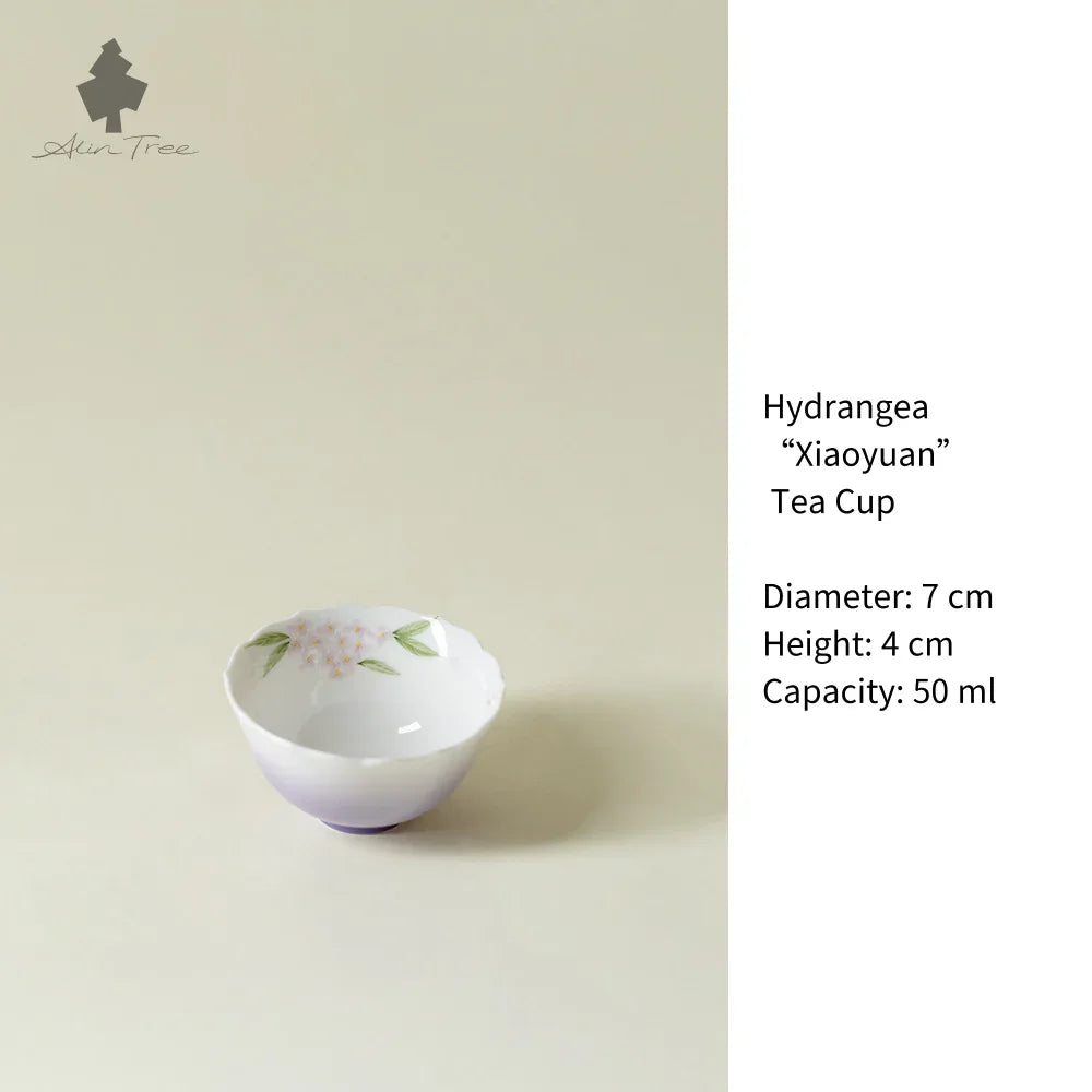 Hand-Painted Hydrangea Glow Jade Clay Tea Cup (70ml/50ml) - AlinTree
