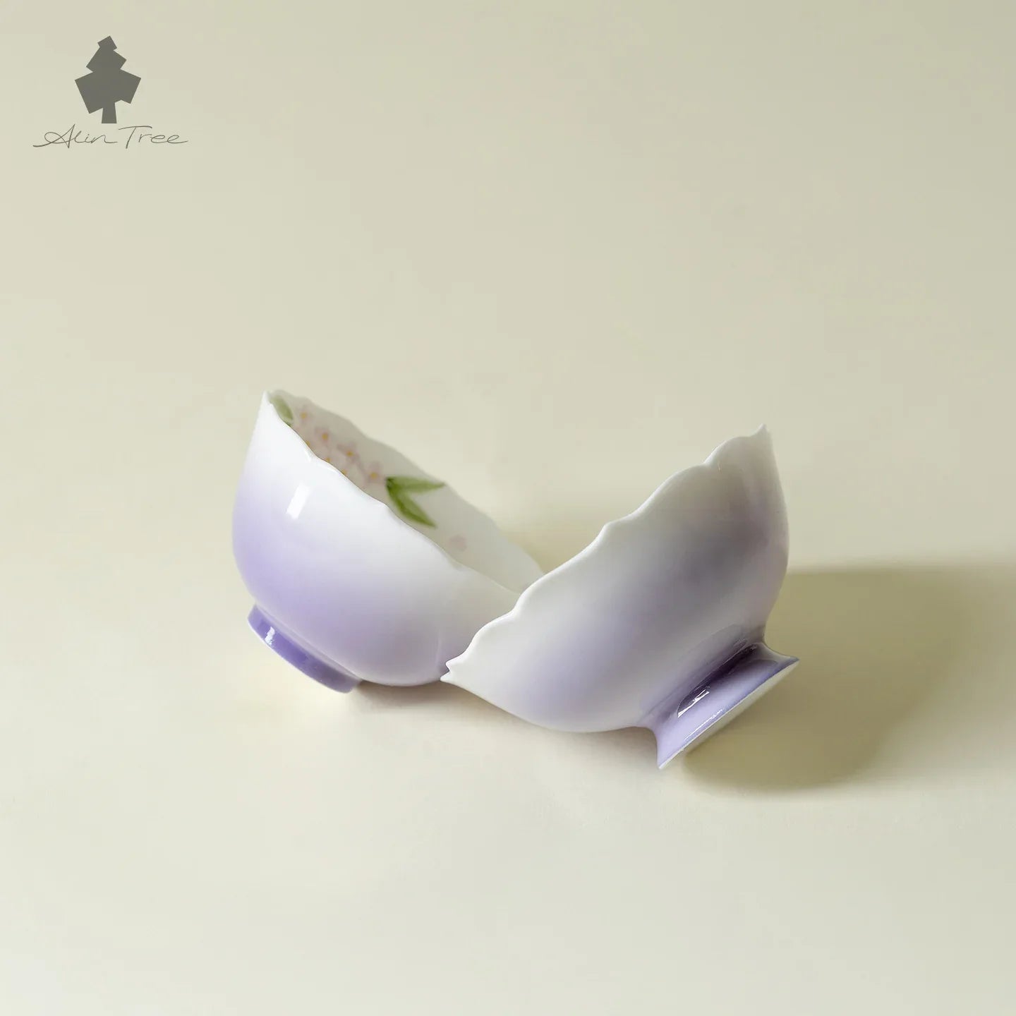Hand-Painted Hydrangea Glow Jade Clay Tea Cup (70ml/50ml) - AlinTree