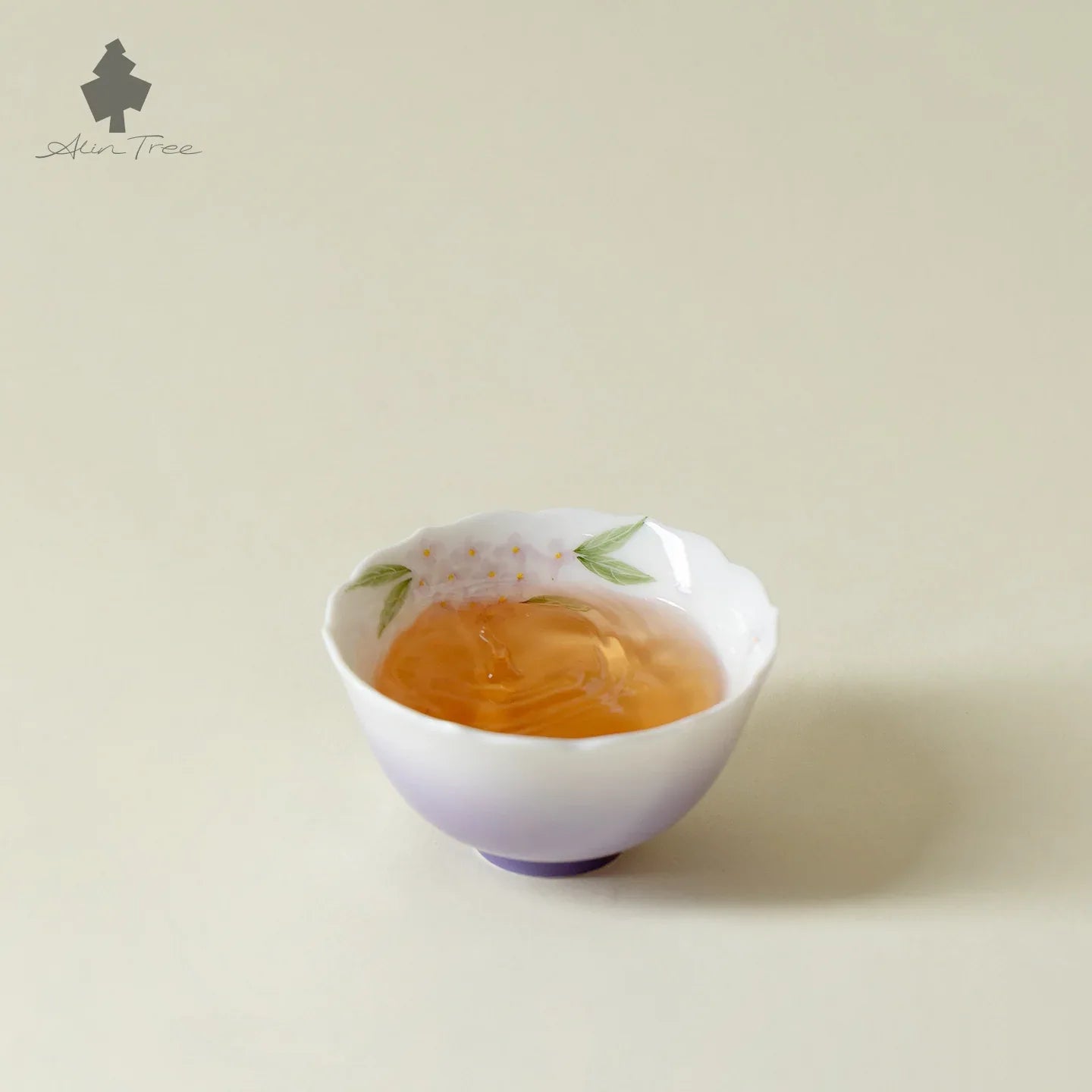 Hand-Painted Hydrangea Glow Jade Clay Tea Cup (70ml/50ml) - AlinTree