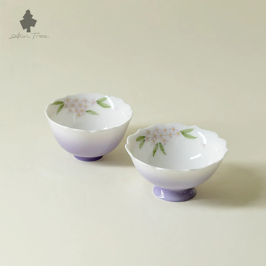 Hand-Painted Hydrangea Glow Jade Clay Tea Cup (70ml/50ml) - AlinTree