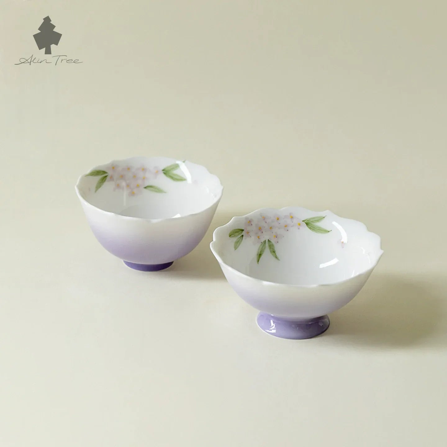 Hand-Painted Hydrangea Glow Jade Clay Tea Cup (70ml/50ml) - AlinTree