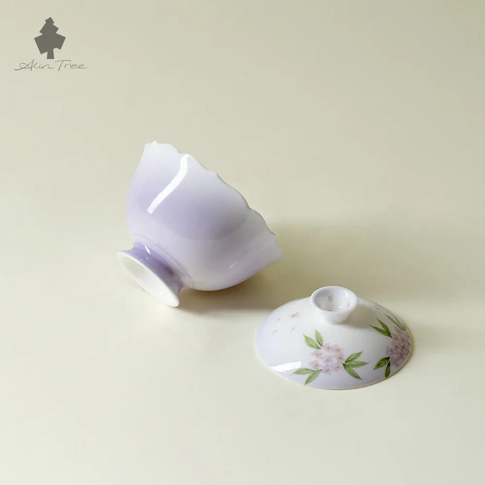 Hand-Painted Hydrangea Glow Jade Clay Gaiwan (130ml) - AlinTree