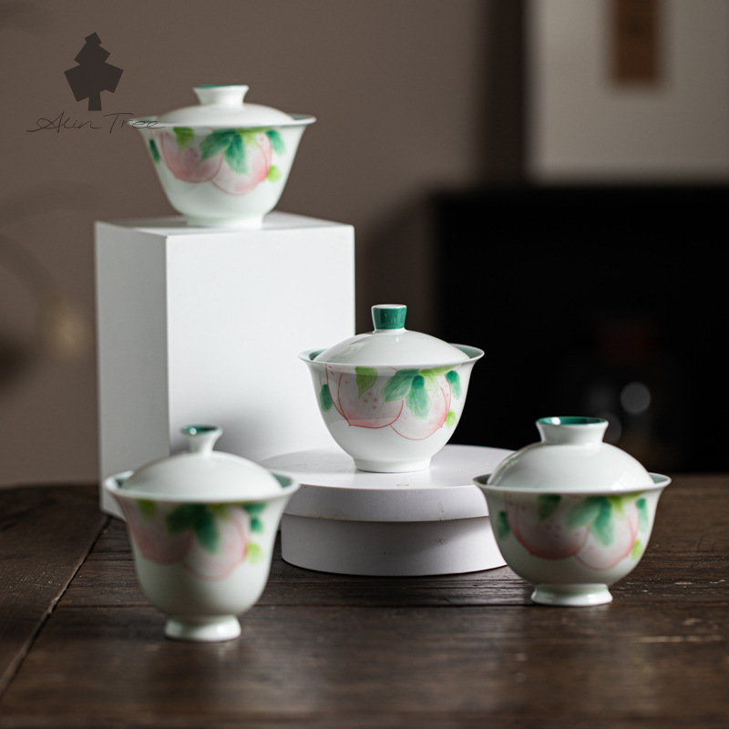 Peach Blush Collection – Hand-Painted Peach Motif (Gaiwan)