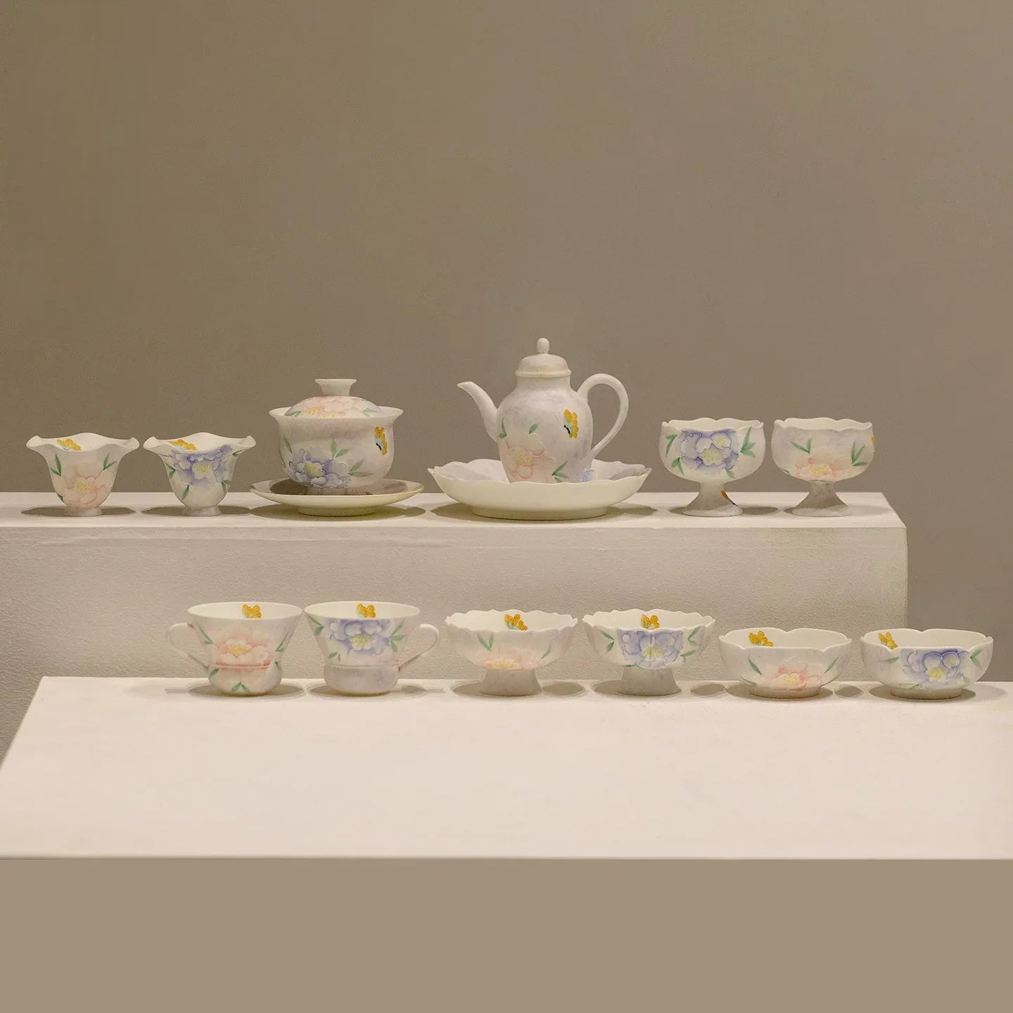 Hand-Painted Peony Collection – Pastel White Glaze (Peony Motif) - AlinTree