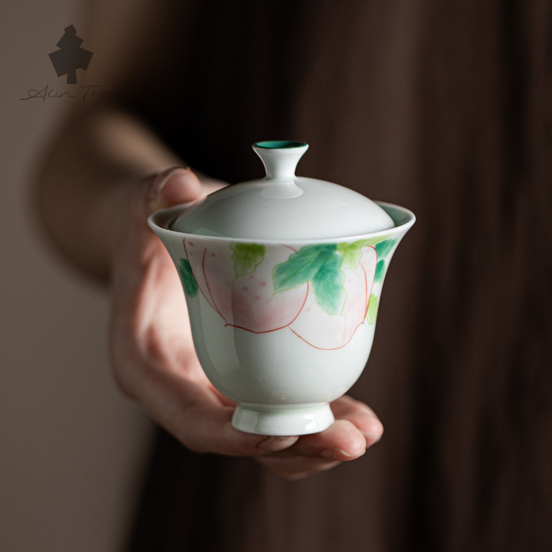 Peach Blush Collection – Hand-Painted Peach Motif (Gaiwan)