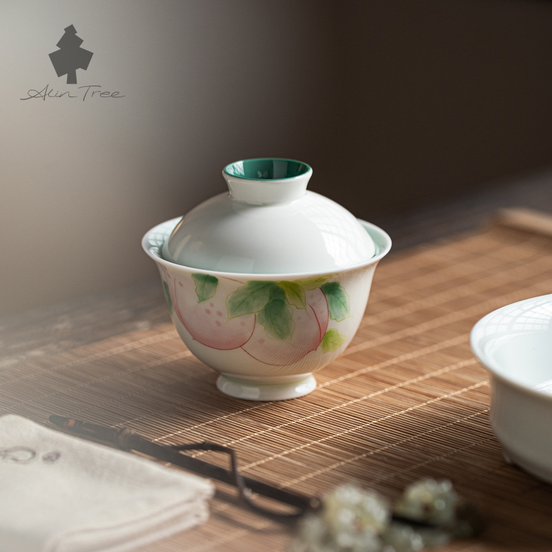 Peach Blush Collection – Hand-Painted Peach Motif (Gaiwan)