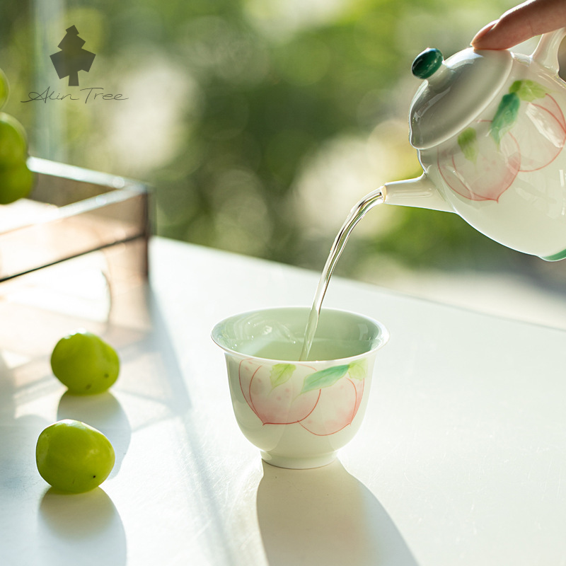 Peach Blush Collection – Hand-Painted Peach Motif (Tea Cup)