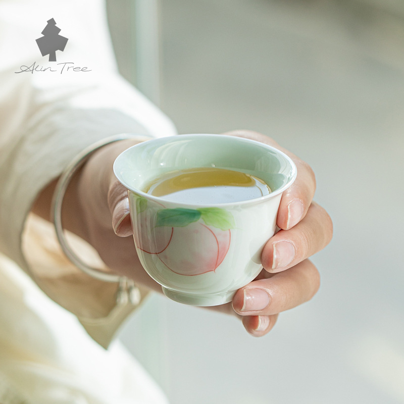 Peach Blush Collection – Hand-Painted Peach Motif (Tea Cup)