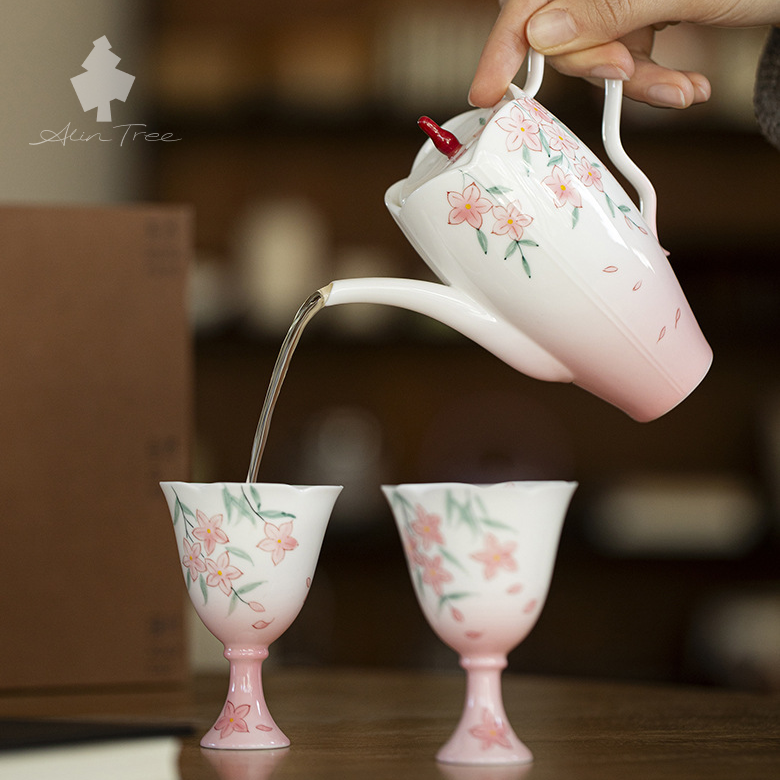 Hand-Painted Peach Blossom Teapot Tea Set