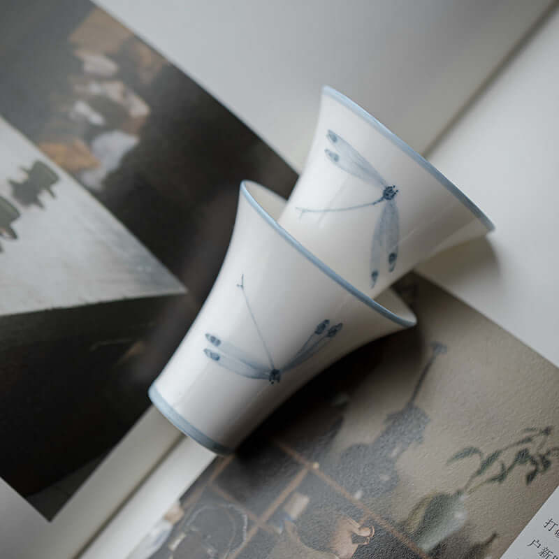 Antique-Style Hand-Painted Dragonfly “Horseshoe” Teacup