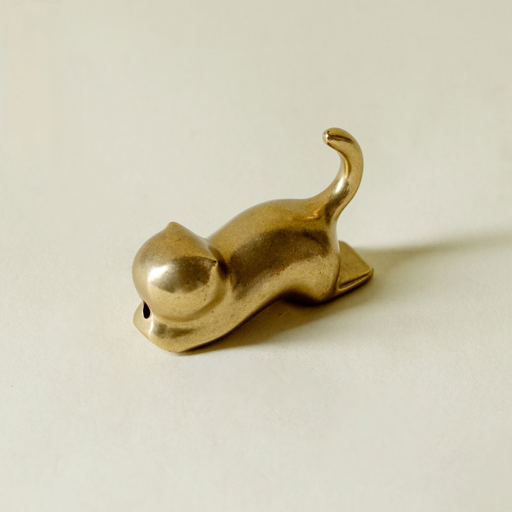 Brass Lucky Cat Incense Holder Tea Table Ornament