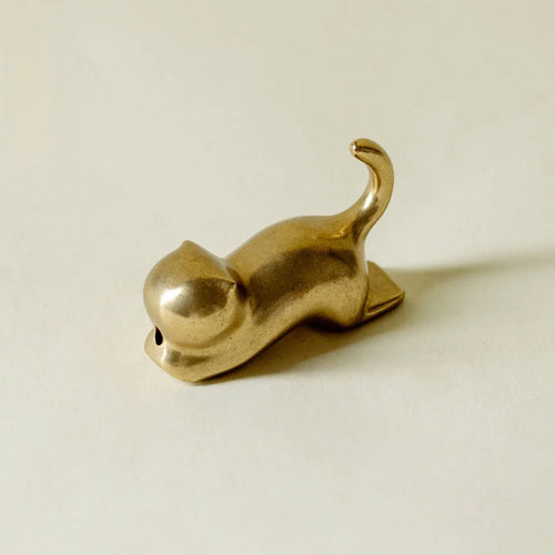 Brass Lucky Cat Incense Holder Tea Table Ornament - AlinTree