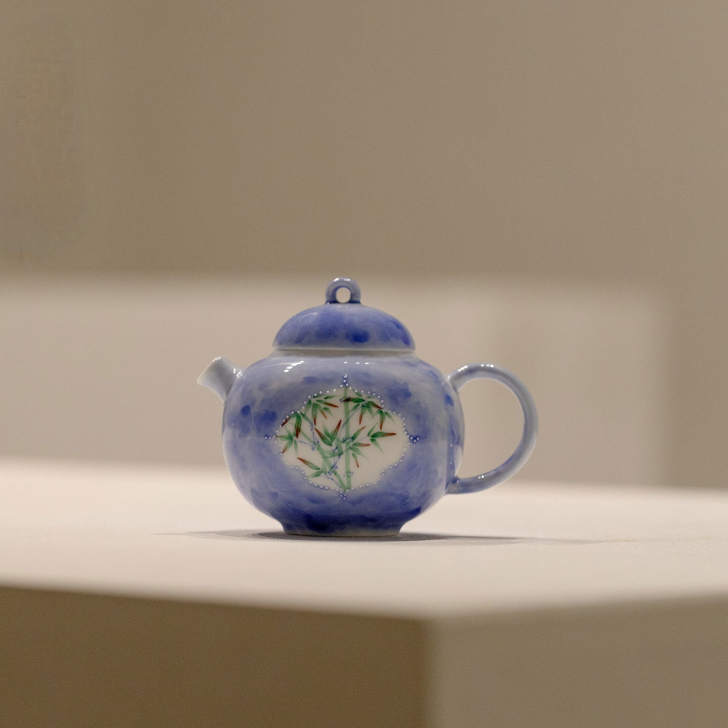 Hand-Painted Blue Bamboo Shadow Ceramic Teapot (160ml)