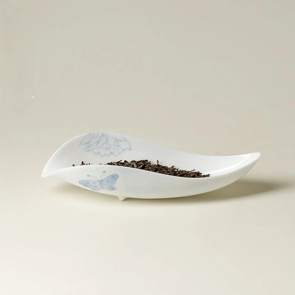 Hand-Painted Butterfly & Floral Jade Porcelain Tea Scoop (Cha Ze) - AlinTree