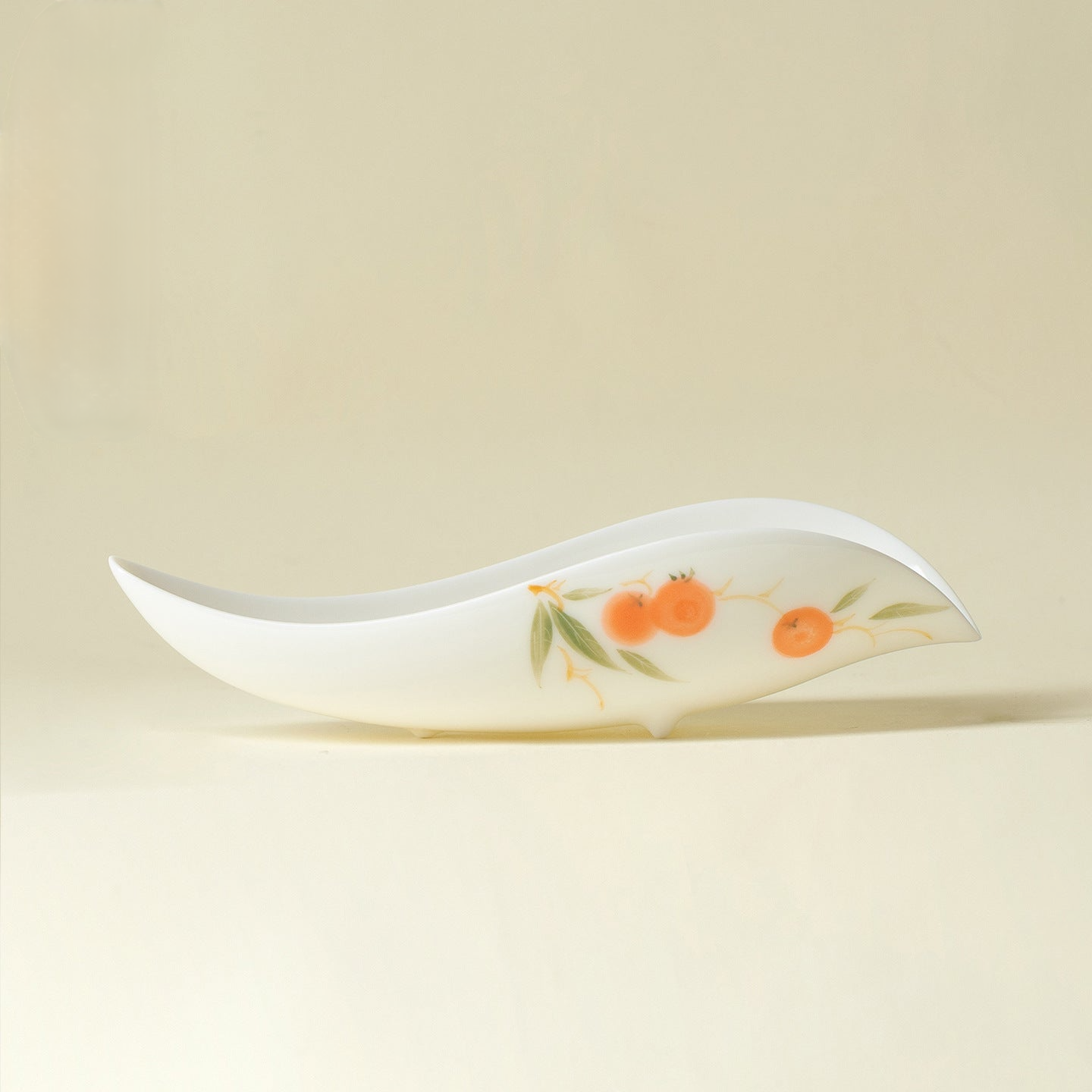Hand-Painted Persimmon Blessing Autumn Leaf Ceramic Tea Scoop (Cha Ze)