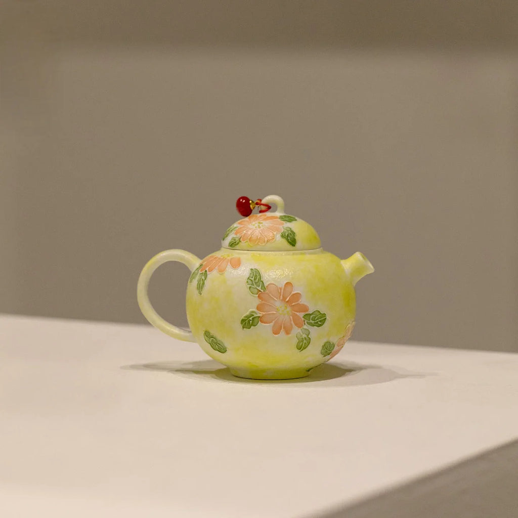 Hand-Painted Warm Yellow Butterfly Ceramic Teapot (160ml) - AlinTree