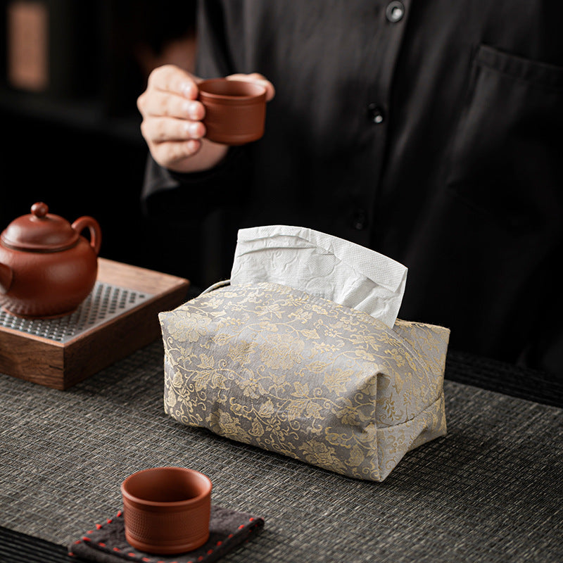 Chinese-Style Tissue Box Cover Fabric Brocade Tissue Dustproof Premium Tissue Box Cover