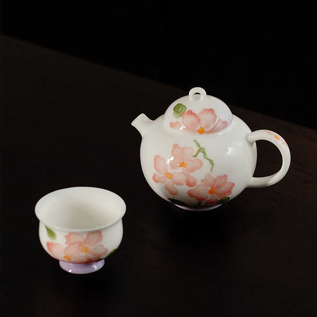 Arita-Style Hand-Painted Purple Butterfly Orchid Ceramic Teapot (145ml)