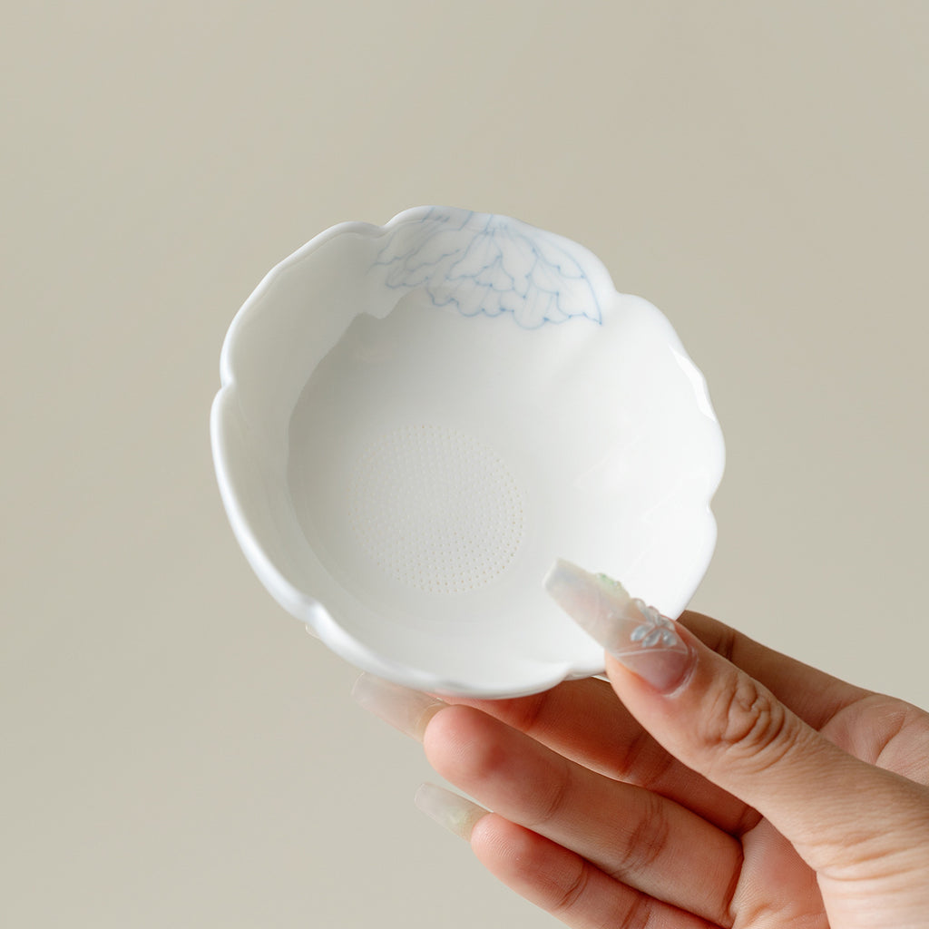 Hand-Painted Butterfly & Floral Petal Ceramic Tea Strainer Set