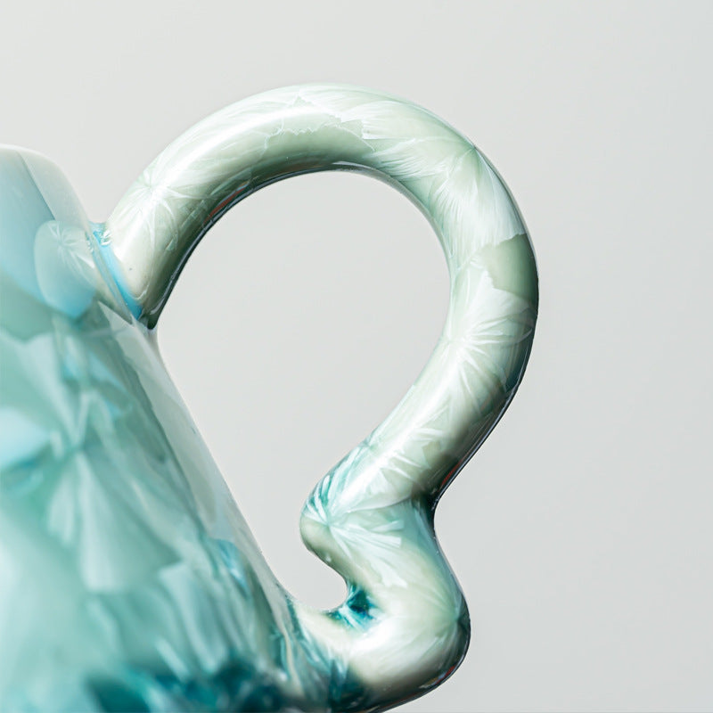 Japanese Arita Ware Tricolor Pine Needle Crystalline Kiln-Glazed Fluted Coffee Mug 320ml