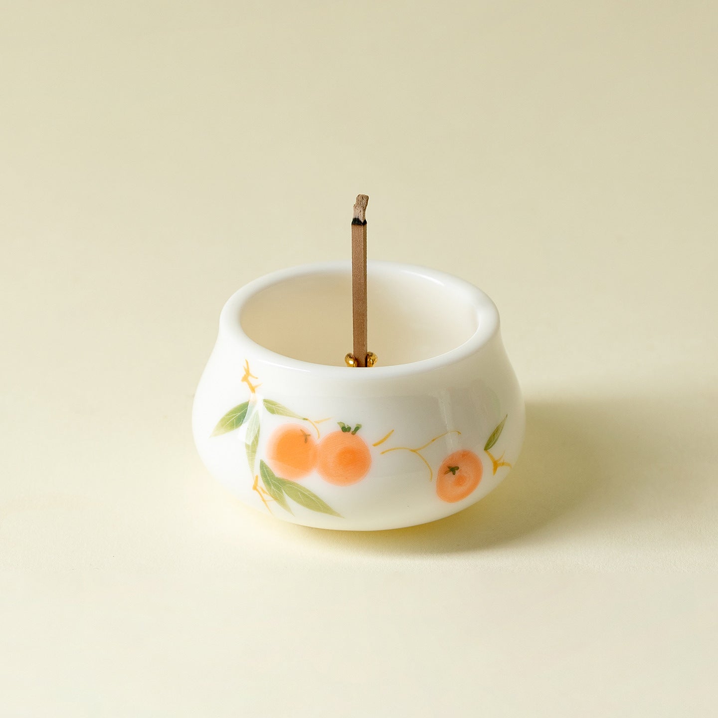 Hand-Painted Persimmon Ceramic Stick Incense Burner (Luohan, 60 ml)