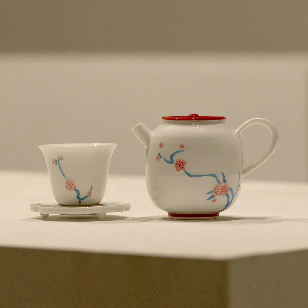 Red Glaze Raised Ice Plum Hand-Painted Suxin Teapot 140ml - AlinTree