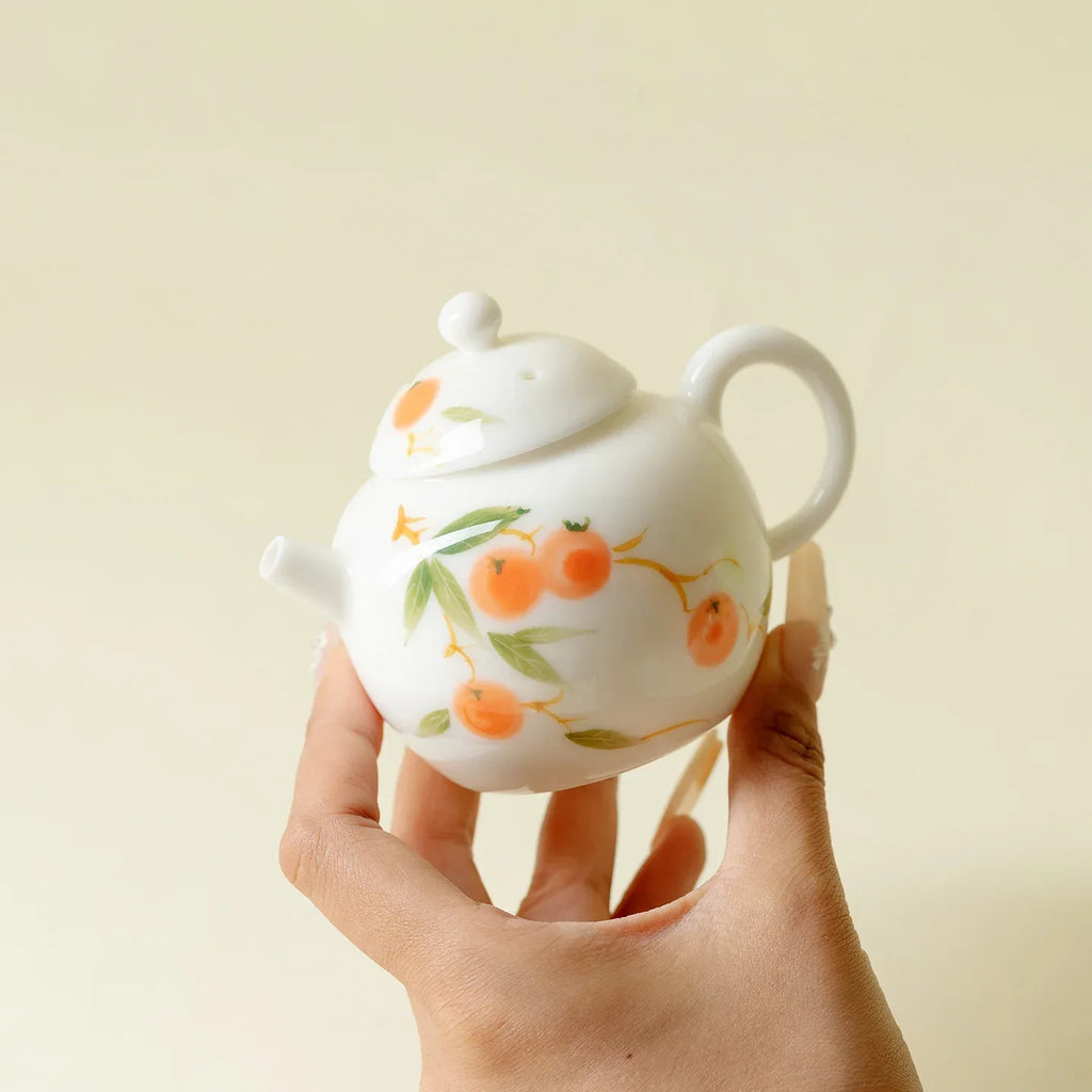 Persimmon Wish Hand-Painted Underglaze Xiaowen Teapot 120ml - AlinTree